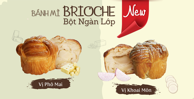 BÁNH MÌ BRIOCHE BỘT NGÀN LỚP VỊ PHÔ MAI – VỊ KHOAI MÔN